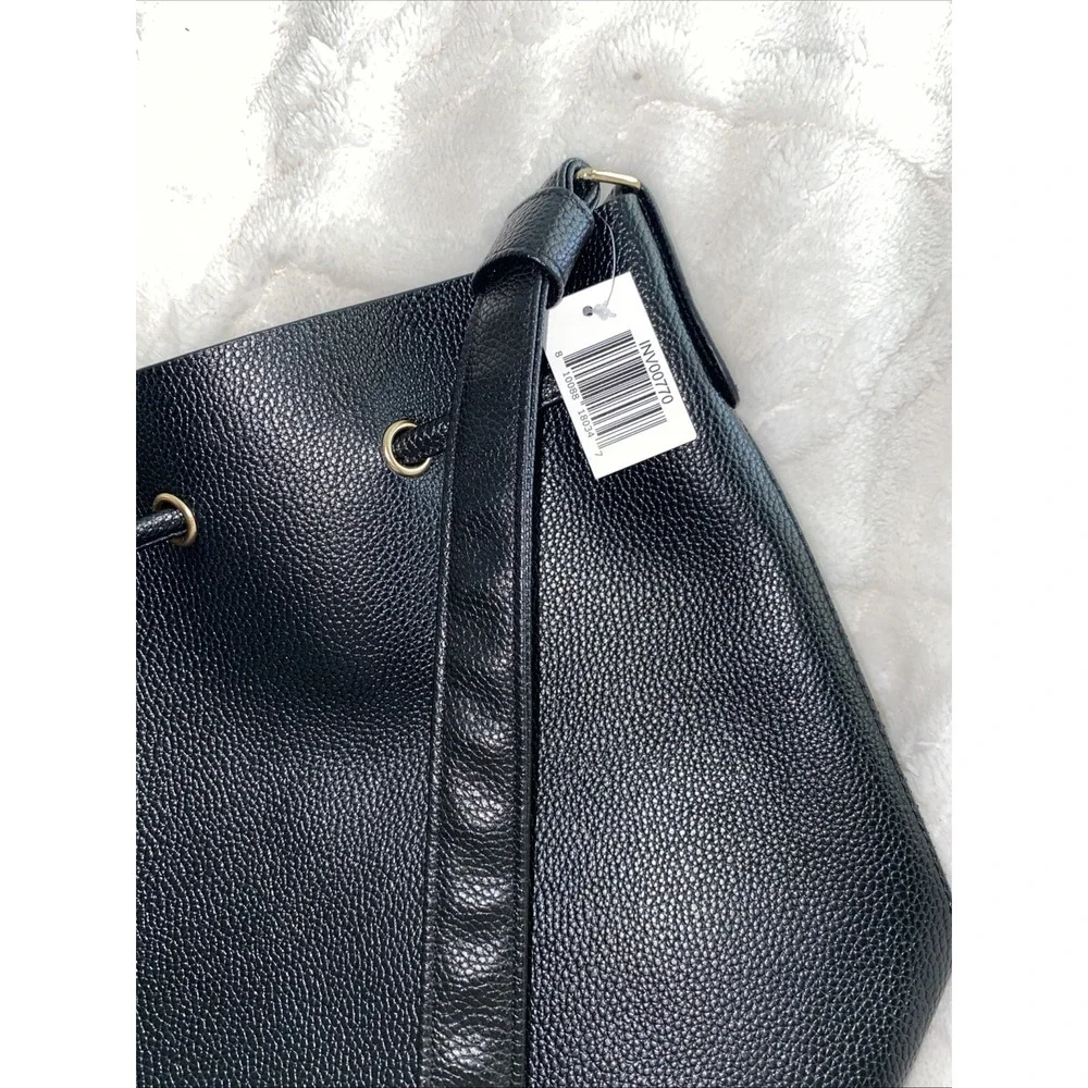 NWT‎ Bella Russo Black Cinched Fake Pebbled Leather Tote Bad Purse Set